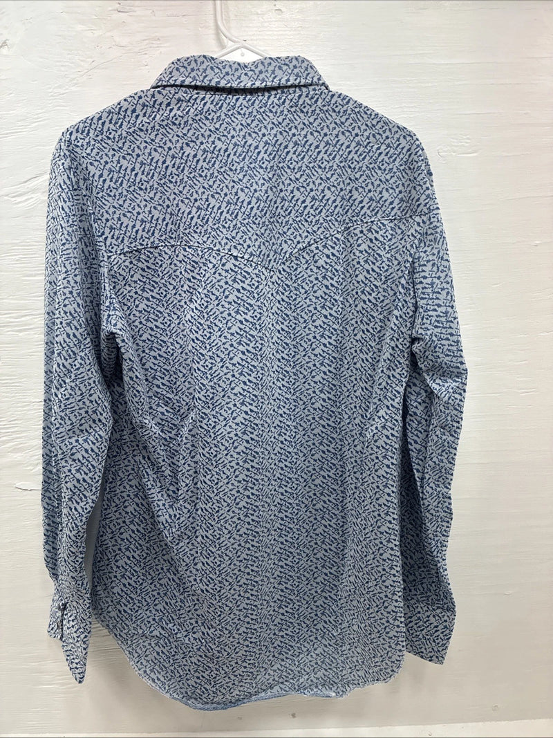 New Men’s Miller Blue Designed Long Sleeve Pearl Snap 16 X 35 Large Q-63