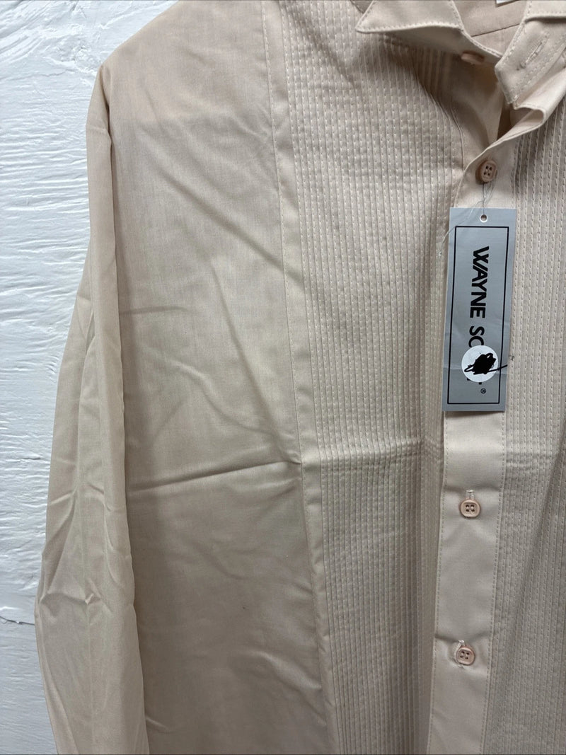 New Men’s WAYNE SCOTT Beige Long Sleeve Button Up Large F-71