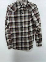 New Men’s Panhandle Slim Tan Plaid Pearl Snap Long Sleeve Shirt 10x32 Small I-27