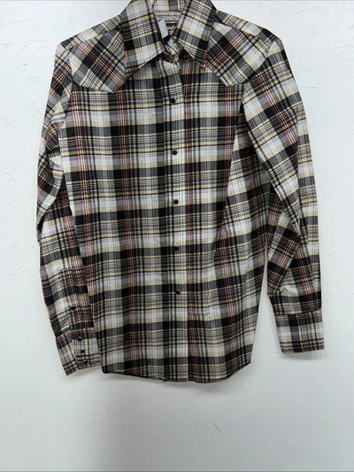 New Men’s Panhandle Slim Tan Plaid Pearl Snap Long Sleeve Shirt 10x32 Small I-27