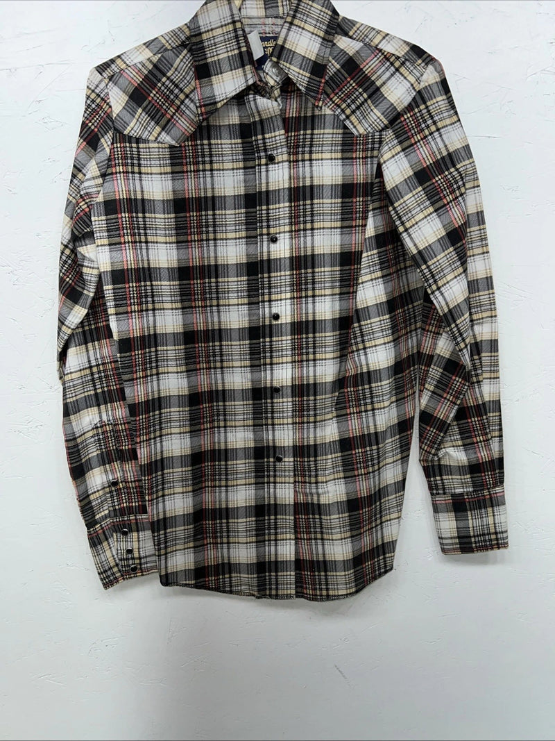 New Men’s Panhandle Slim Tan Plaid Pearl Snap Long Sleeve Shirt 10x32 Small I-27
