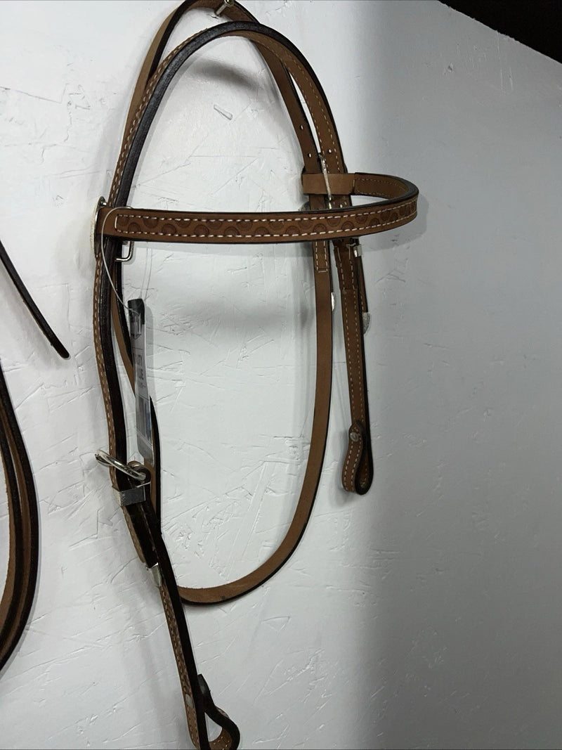 New Tough 1 Leather Pony 5/8” Browband Headstall W Split Reins #42-880 U-33