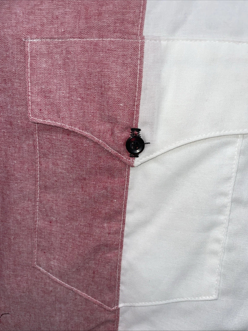 New Men’s Cowboy Threads Grey White Pink Short Sleeve Button Up Medium B-91