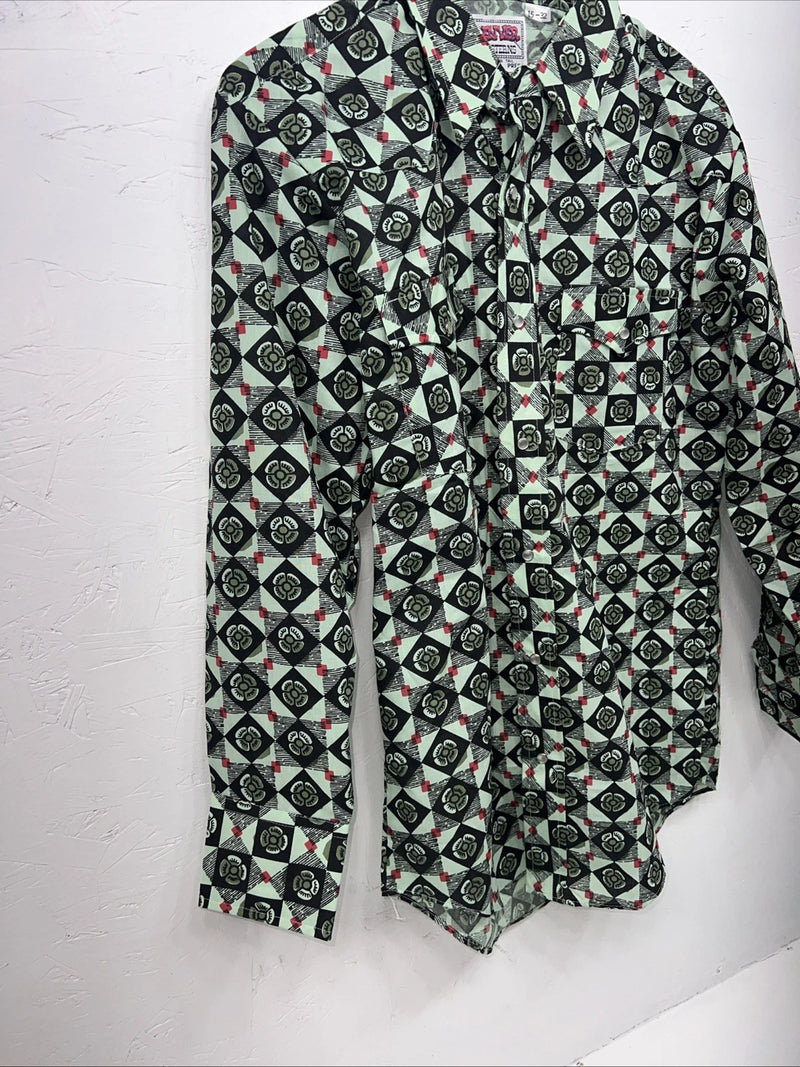 New Men’s Green Denver Westerns Long Sleeve Pearl Snap Shirt. 15x32 M P-73