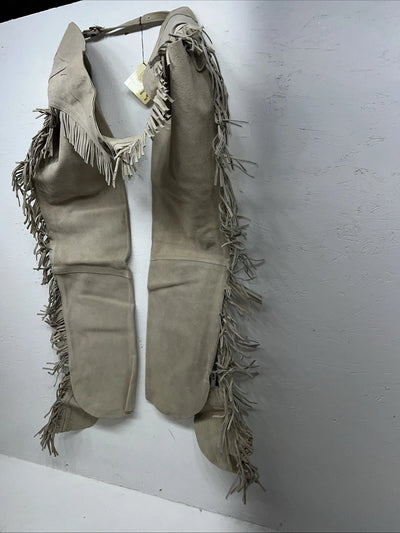 New Tan Equi-Grip Show Chaps With Fringe Adjustable Waist 42” L-32