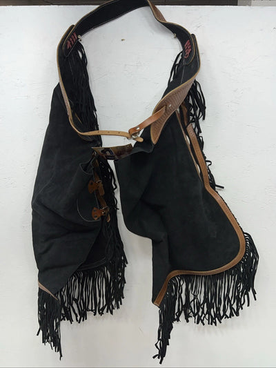 New Tough 1 Black Show Chaps With Fringe Adjustable Waist 46” N-24