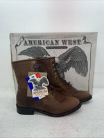 New Men’s Brown Lace Up American West Cowboy Boots. 6992 7.5 7 1/2 E W. 1-92
