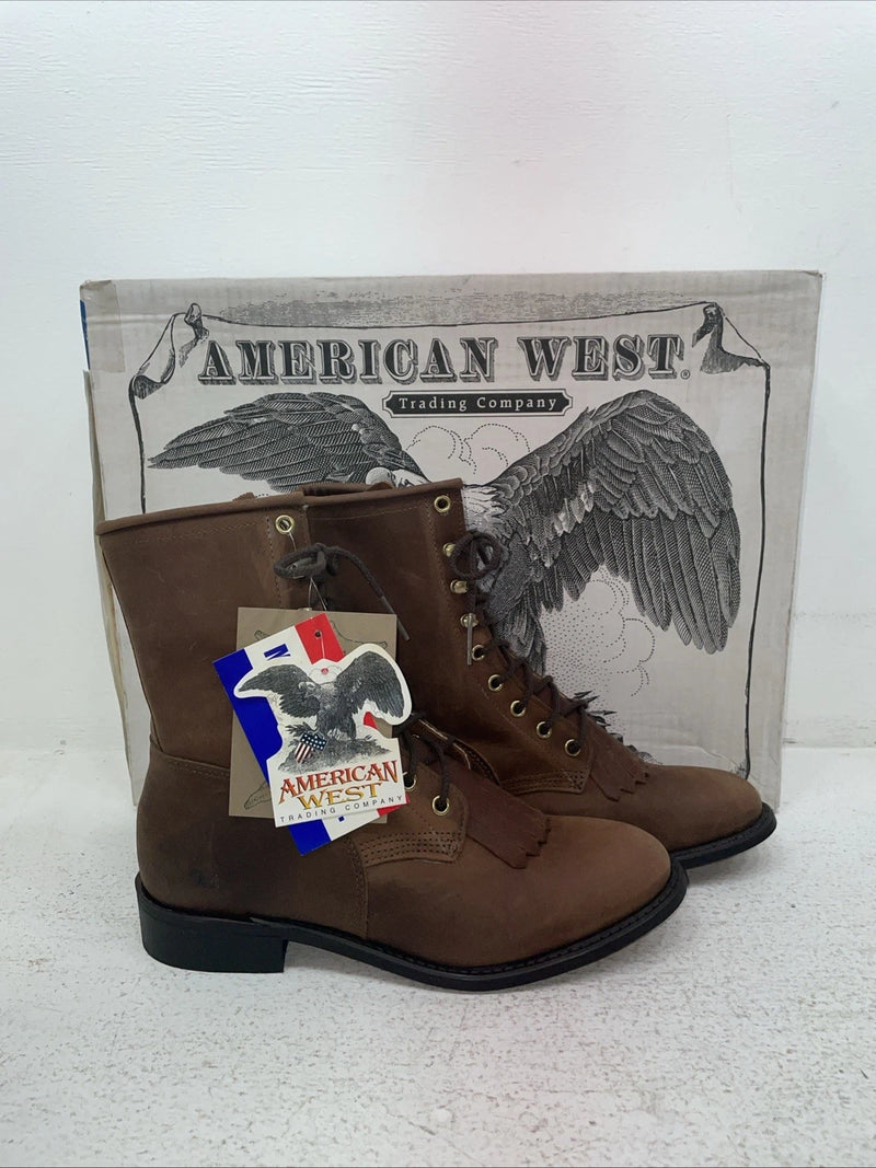 New Men’s Brown Lace Up American West Cowboy Boots. 6992 7.5 7 1/2 E W. 1-92