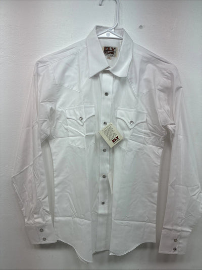 New Boys ELY Cattleman White Long Sleeve Pearl Snap Size 16 DD-76