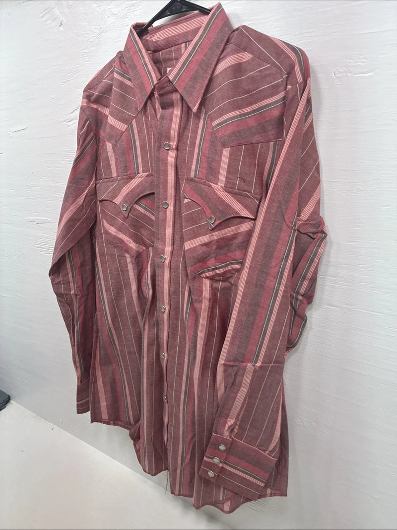 New Men’s H Bar C Pink Stripe Long Sleeve Pearl Snap 15.5 X 34 Medium T-75