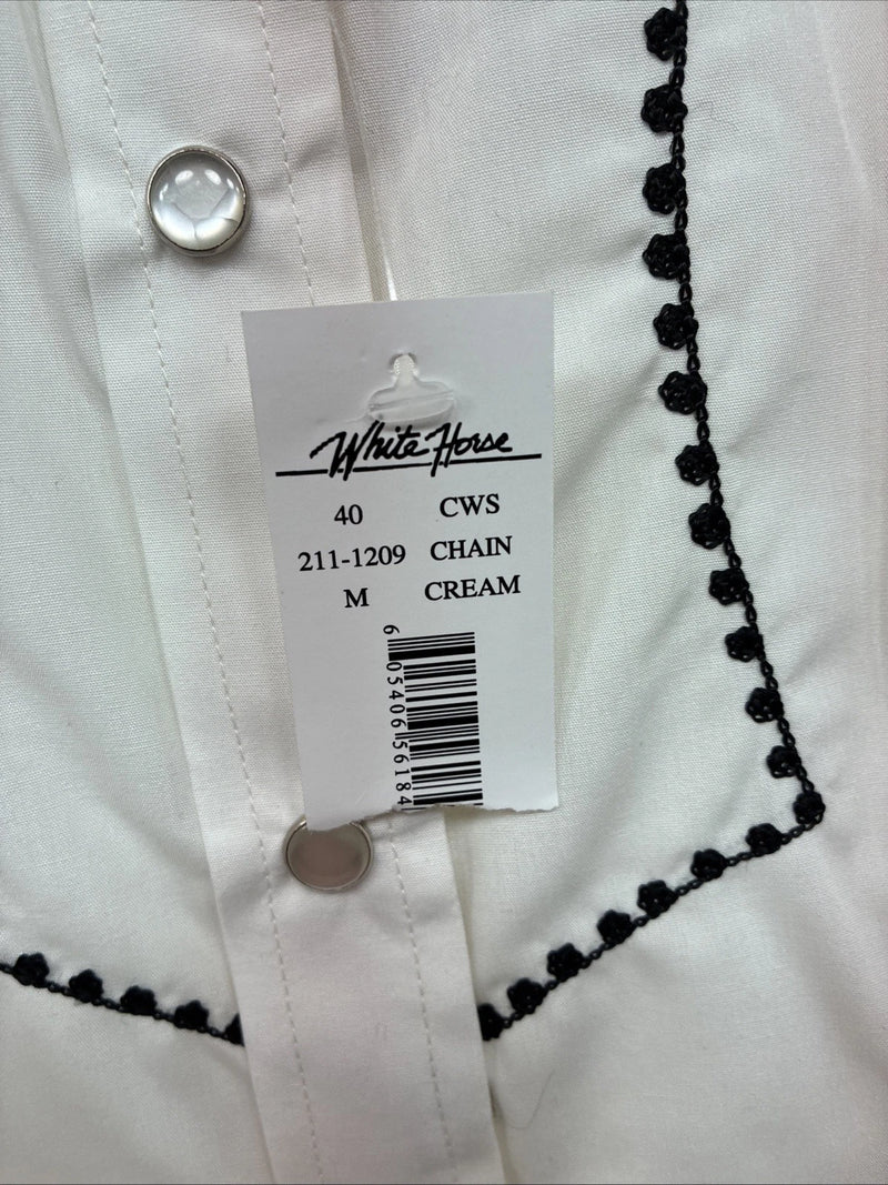 New Women’s White Horse Cream Design Long Sleeve Pearl Snap Medium LL-79