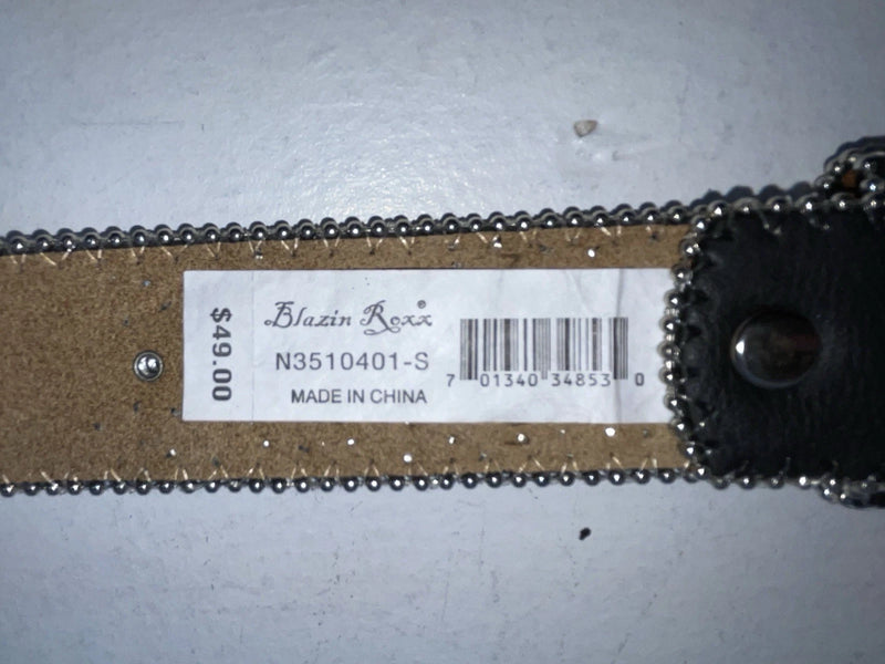 New Black Genuine Leather Blazin Roxx Silver Bling Cross S Belt #N3510401 Z-70