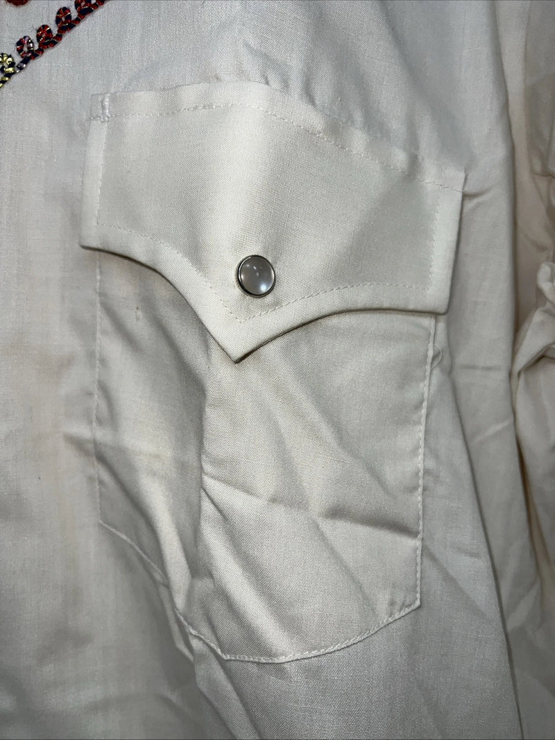 New men’s Cream Champion western Pearl Snap Long Sleeve 15.5 X 34 Medium A-180 