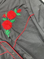 New Women’s Country Charmers Black Rose Long Sleeve Pearl Snap Large LL-96