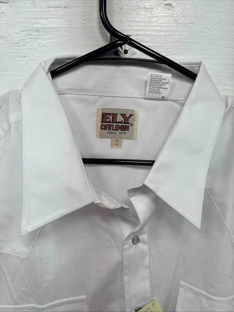 New Men’s ELY Cattleman White Long Sleeve Pearl Snap 18 X 35 2XL R-25
