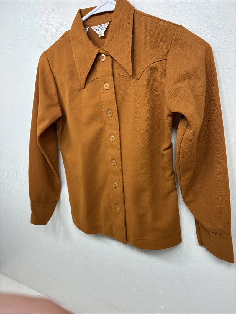 New Kids Lady Westerns Yellow Long Sleeve Button Up Size 10 TT-4