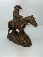 New Ceramic Brown Cowboy And Horse Sculpture 3C-26