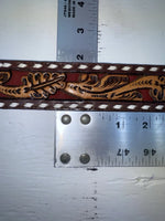 New Red Genuine Leather Longhorn Tooled 30” Belt #82828 JJ-140