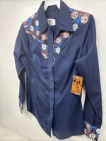 New Women’s Lady DJ Blue Deisgned Long Sleeve Pearl Snap Size 34 TT-142