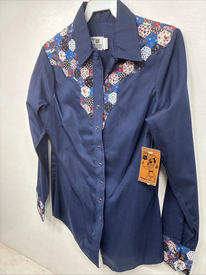 New Women’s Lady DJ Blue Deisgned Long Sleeve Pearl Snap Size 34 TT-142