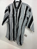 New Men’s San Angelo Gray Black Stripe Short Sleeve Button Up Medium CC-16