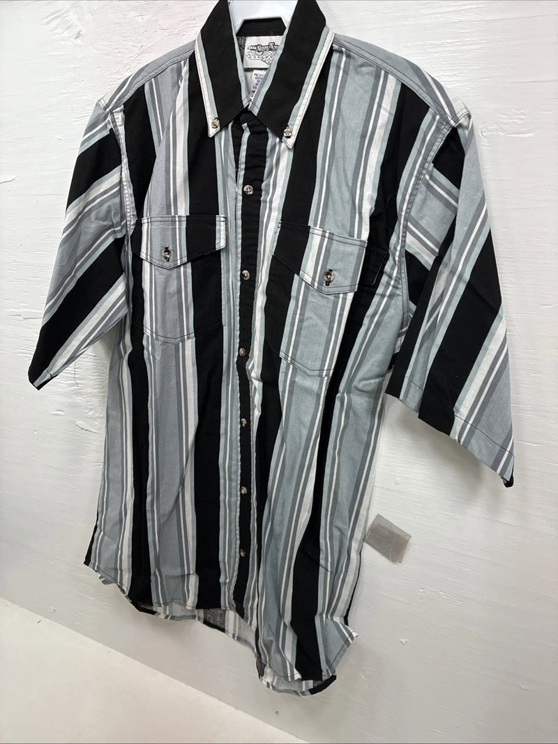 New Men’s San Angelo Gray Black Stripe Short Sleeve Button Up Medium CC-16