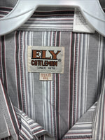 New Men’s ELY Cattleman Gray Stripe Long Sleeve Pearl Snap 18.5 X 35 2XL F-75