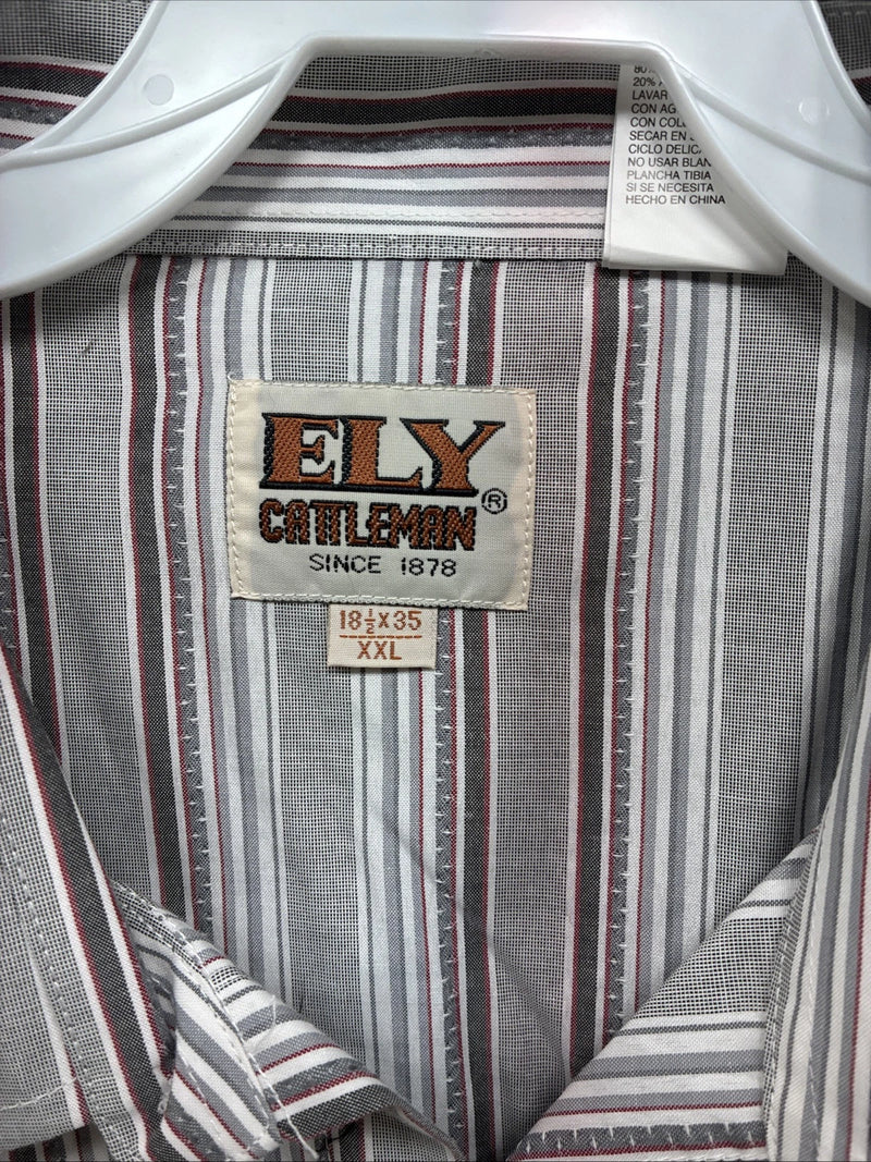 New Men’s ELY Cattleman Gray Stripe Long Sleeve Pearl Snap 18.5 X 35 2XL F-75