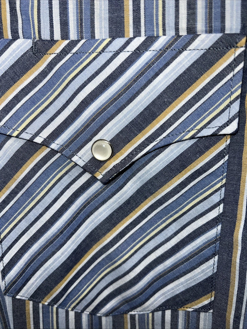 New Men’s Blue Stripped White House Pearl Snap Long Sleeve Shirt. XXL G-64