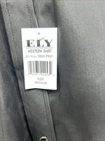 New Men’s Purple Black ELY Diamond Pearl Snap Long Sleeve Shirt Medium I-55