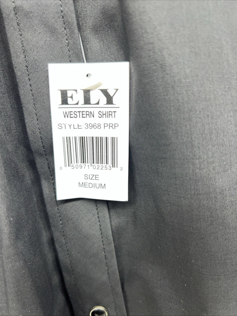 New Men’s Purple Black ELY Diamond Pearl Snap Long Sleeve Shirt Medium I-55