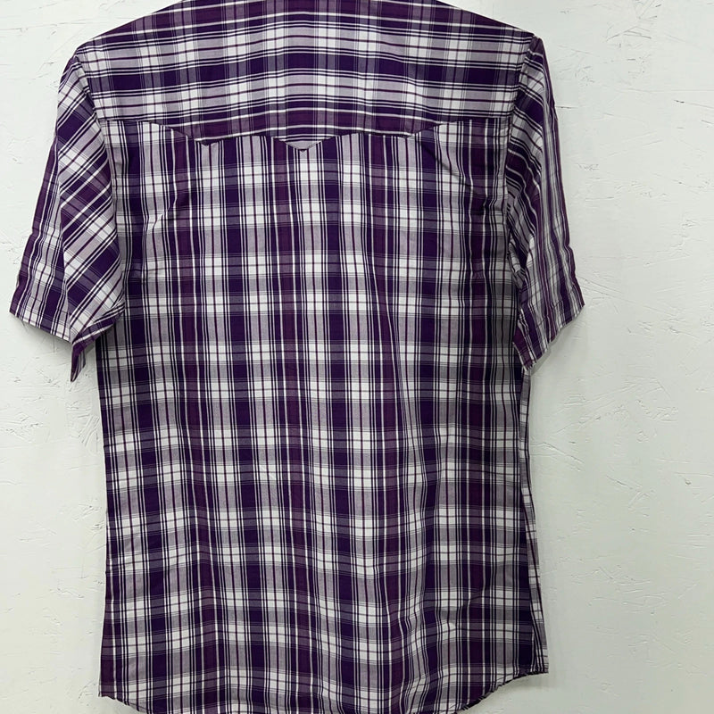 New Men’s White Horse Purple Short Sleeve Pearl Snap Small B-46