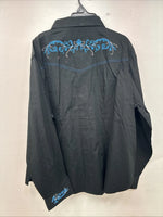 New Women’s Cumberland Black Blue Design Long Sleeve Pearl Snap 3XL II-3
