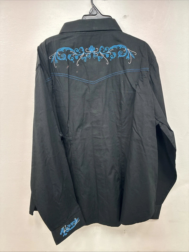 New Women’s Cumberland Black Blue Design Long Sleeve Pearl Snap 3XL II-3