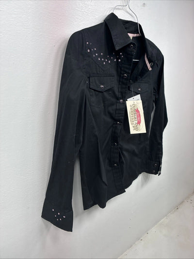 New Kids Cumberland Black Rhinestone Long Sleeve Pearl Snap Medium YY-19
