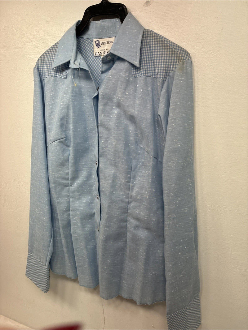 New Kids Dan River Blue Deigned Long Sleeve Pearl Snap Size 10 LL-63