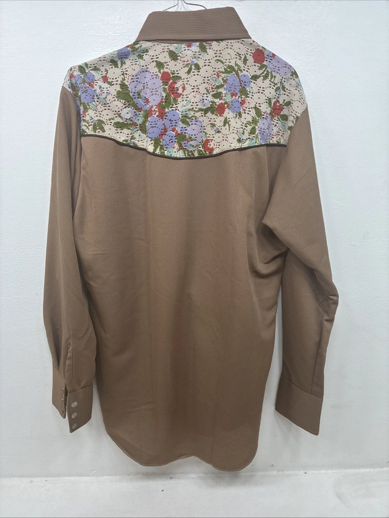 New Women’s Tem Tex Brown Design Long Sleeve Pearl Snap Size 33 MM-103