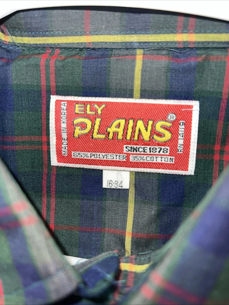 New Men’s ELY Plains Green Plaid Long Sleeve Pearl Snap Shirt 16x34 L P-74