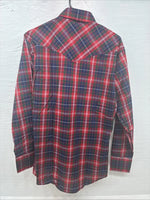 New Men’s ELY Plains Red Plaid Long Sleeve Pearl Snap 15.5 Medium T-80 