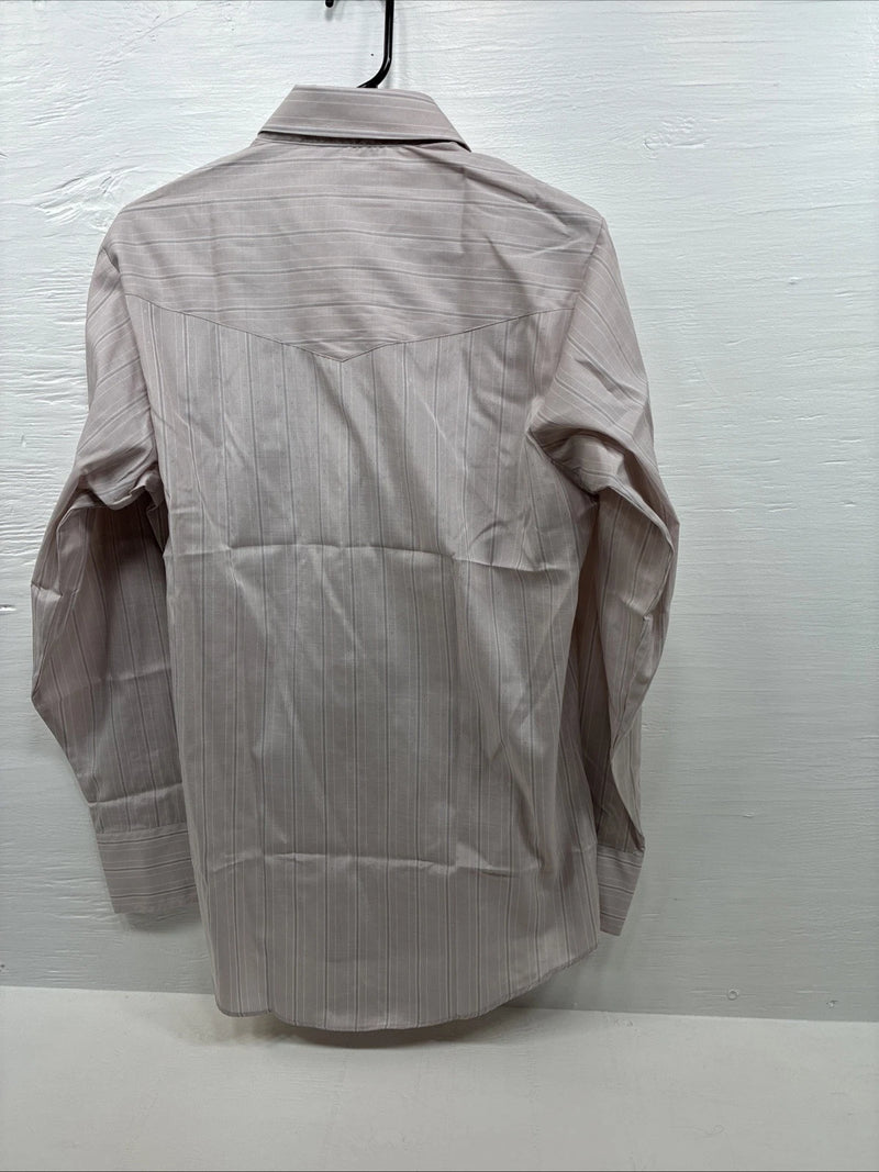 New Men’s ELY Cattleman Off White Long Sleeve Pearl Snap 15 X 34 Medium E-46