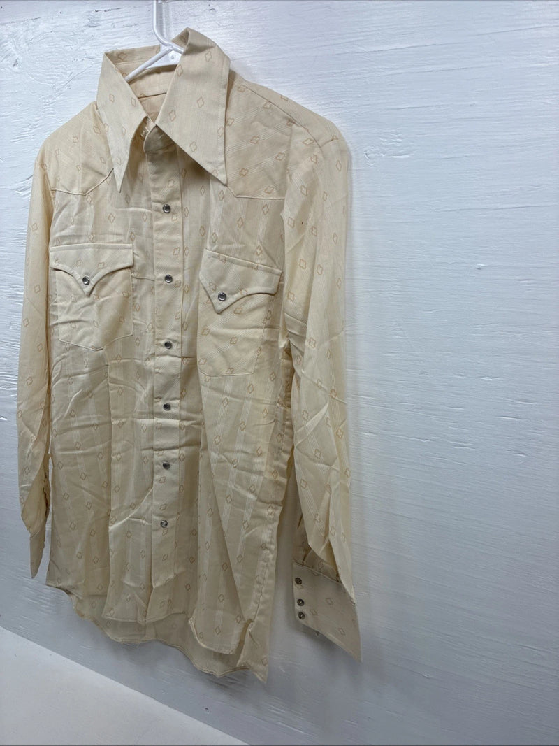 New Men’s Stockman Yellow Designed Long Sleeve Pearl Snap 15 Medium M-97