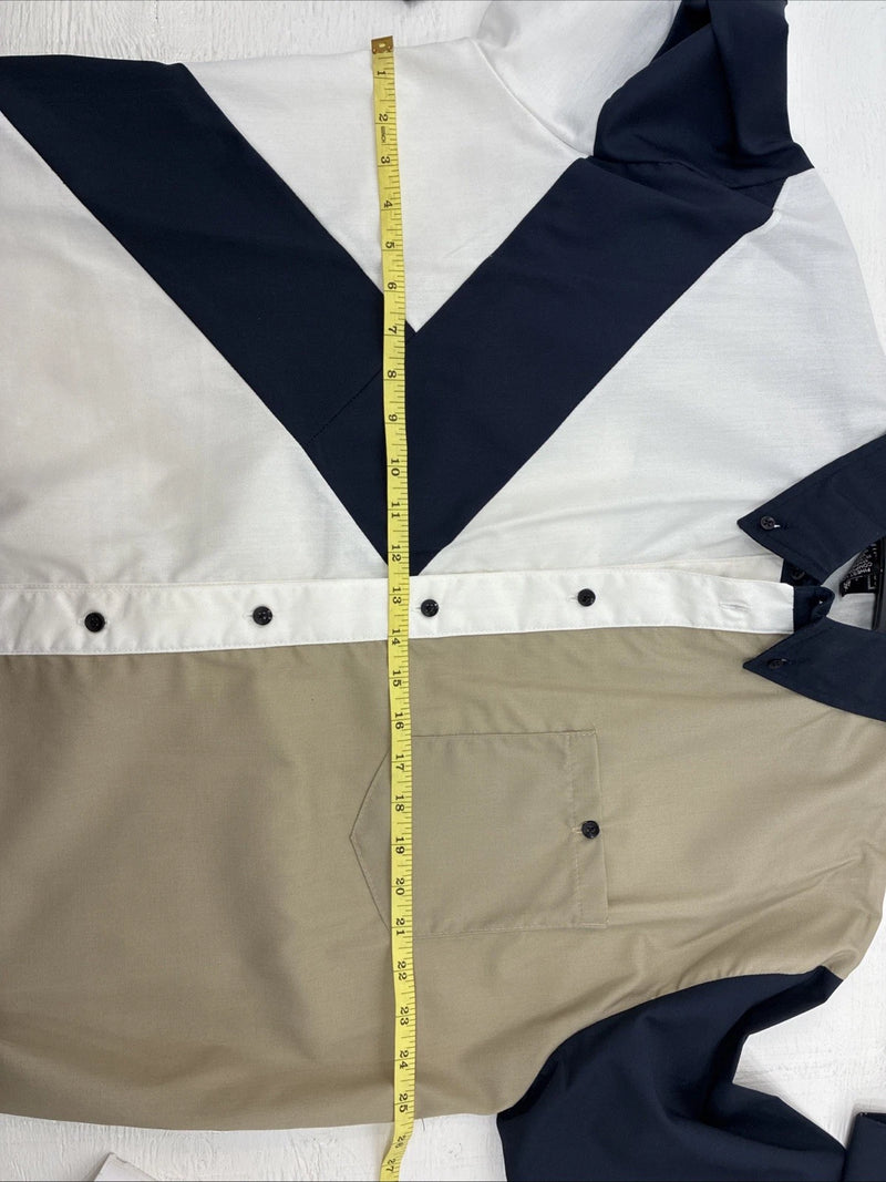 New Men’s Cowboy Threads Tan Blue White Long Sleeve Button Up Large AA-31
