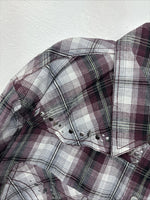 New Women’s Cumberland Purple Plaid Long Sleeve Pearl Snap 3XL GG-25