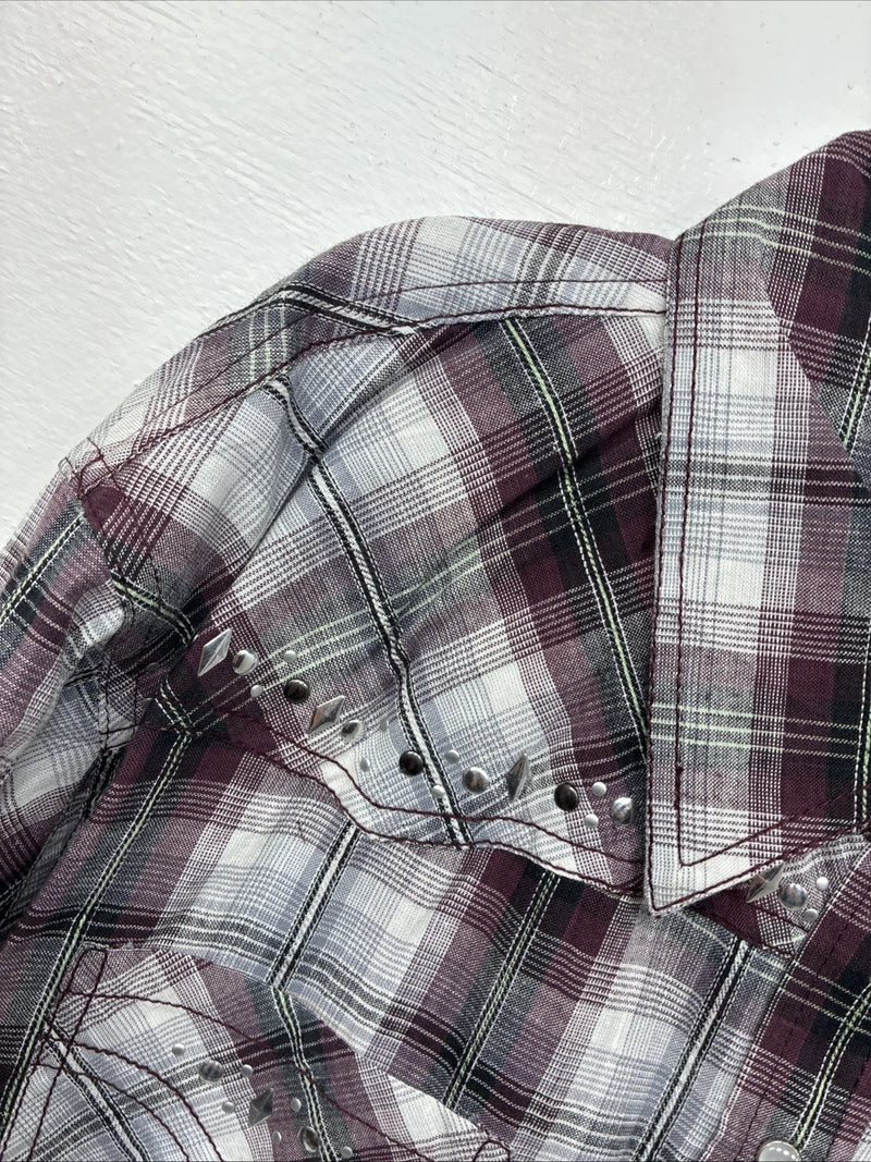 New Women’s Cumberland Purple Plaid Long Sleeve Pearl Snap 3XL GG-25