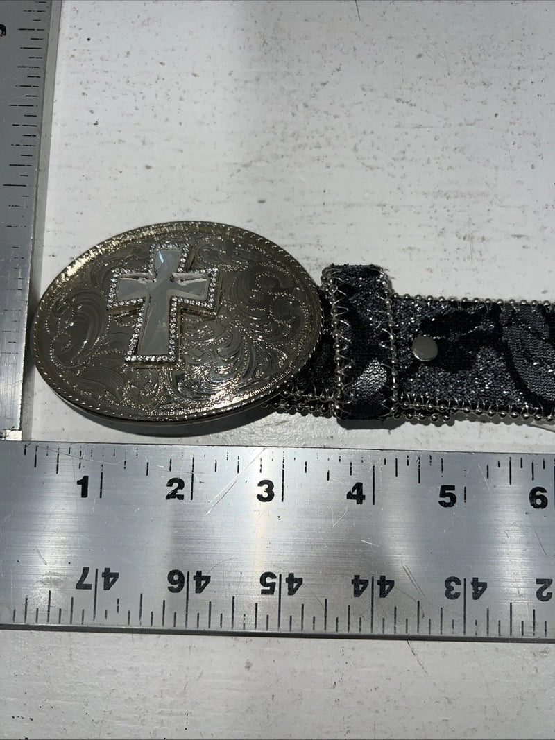 New Black Silver Blazin Roxx Genuine Leather Belt Large #N3518201 W-17
