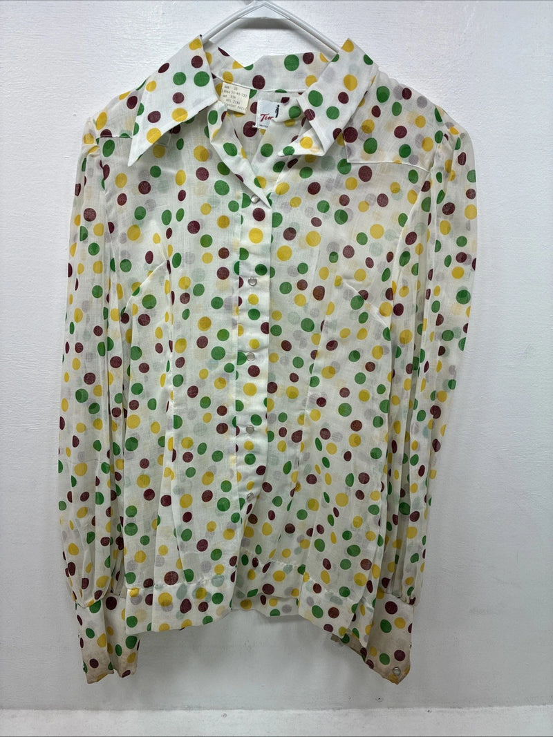 New Women’s H Bar C Polkadot Long Sleeve Pearl Snap Size 38 II-77