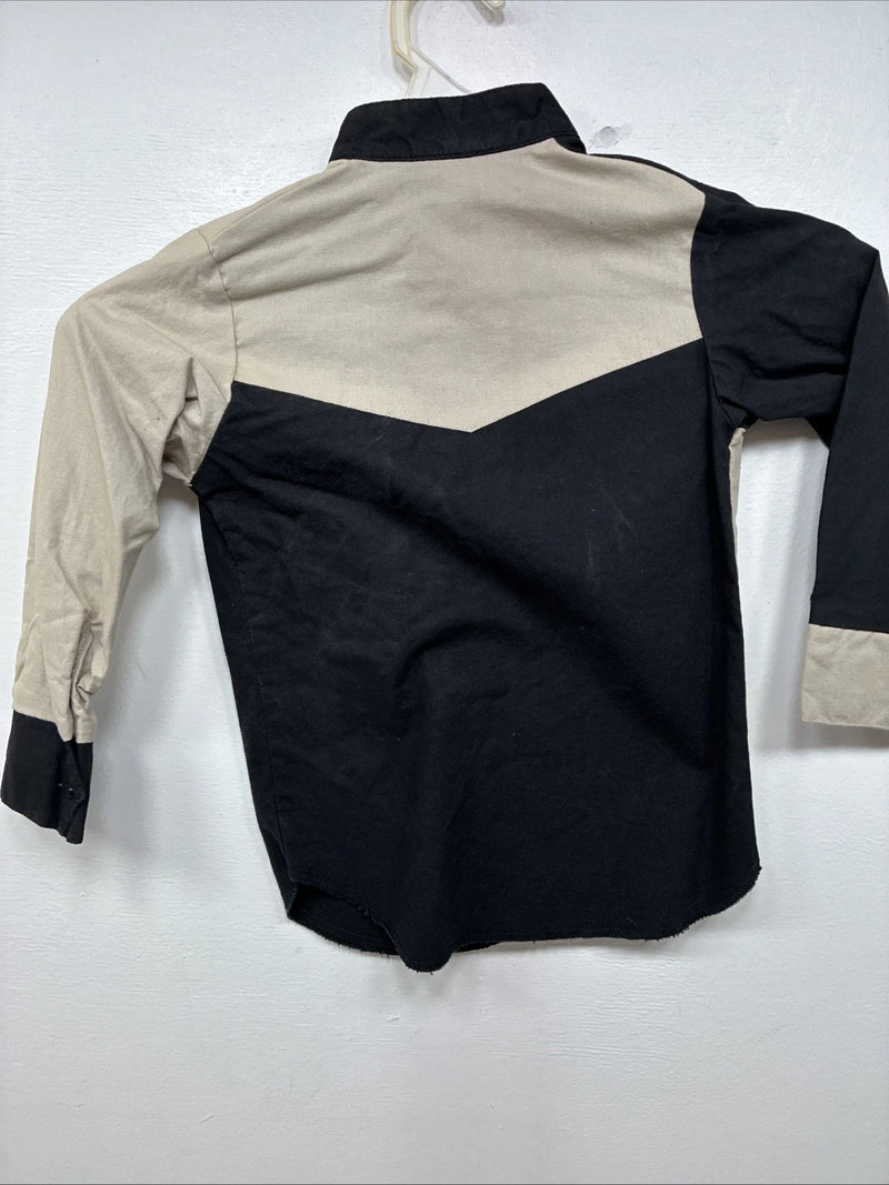 New Kids Cowboy Threads Black Tan Long Sleeve Button Up Size 5 TT-24