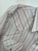 New Women’s H Bar C Pink Stripe Long Sleeve Pearl Snap Size 35 MM-25