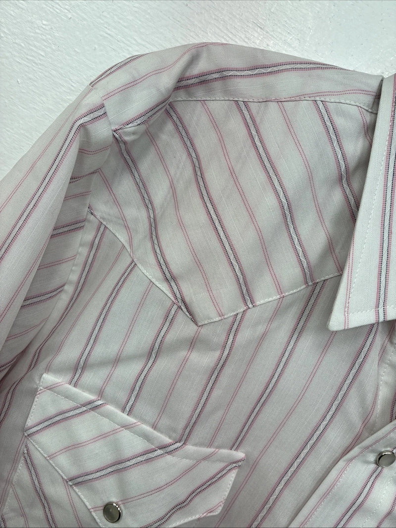 New Women’s H Bar C Pink Stripe Long Sleeve Pearl Snap Size 35 MM-25
