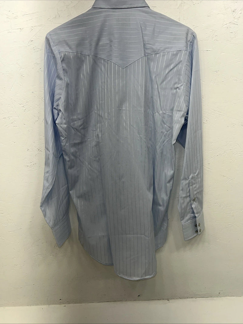 New Men’s Blue HbarC Ranchwear Pearl Snap Long Sleeve Shirt 15x33 M I-32